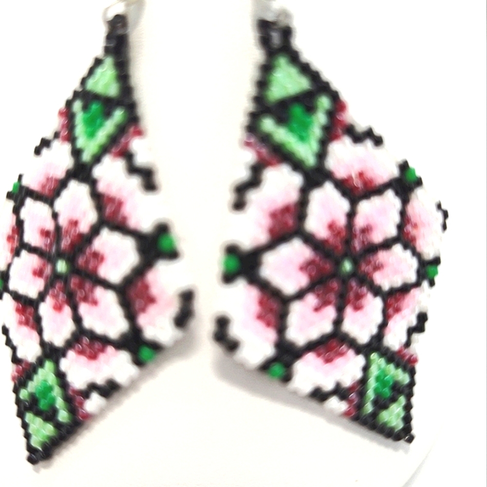 Handmade beaded floral style earrings